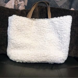 White Fuzzy Wool Tote Bag